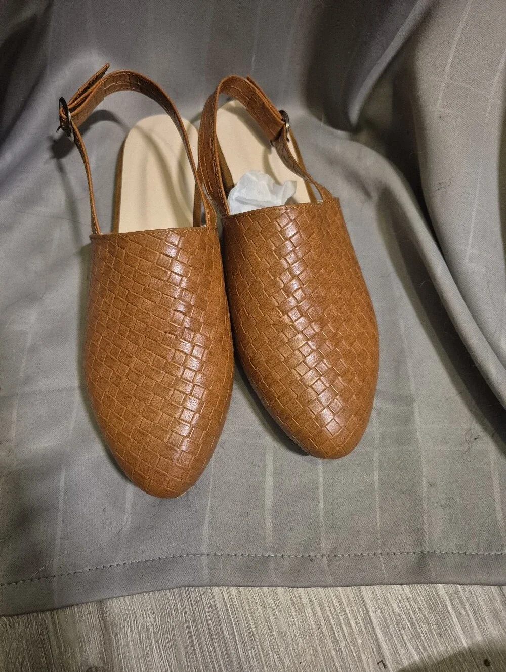 NWOT Leather Women's Woven Slingback Flats in Cognac Brown